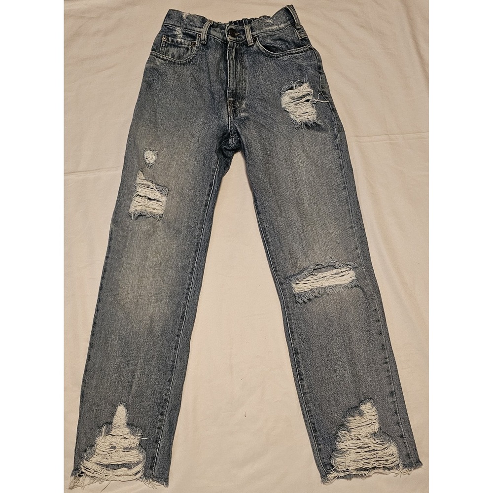 SER.O.YA Made In Italy Maggie Mid Rise Straight Leg Jeans Distressed Size 23